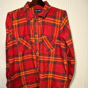 Real Work Men's 2XLR Multicolor Plaid Shirt Button Down Fall Colors